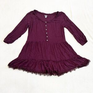 Aerie AE Long Sleeve Tiered Lace Trim Dress Boho Chic Womens Size Small